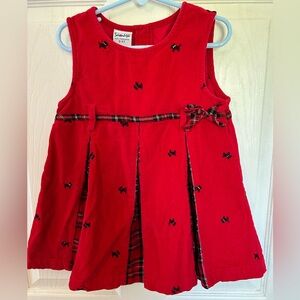 Vintage Scottie Dog Dress Girls Valentine Red Plaid Corduroy Jumper Size 4
